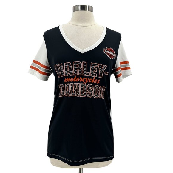 Harley Davidson Motorcycles Sun Denver Black Jersey Top Womens Medium - Picture 1 of 10